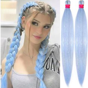 Baby Blue Braiding Hair Extension, 28 Inches Pre Stretched Braiding Hair for hair Braids,2 Packs Yaki Texture Synthetic Braid Hair
