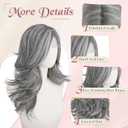 Haloo Grey Layered Wigs with Curtain Bangs Lace Front Hairline Long Wavy Natural Looking Middle Part Synthetic Hair Wig for Women Daily Party Costume, 20 Inch