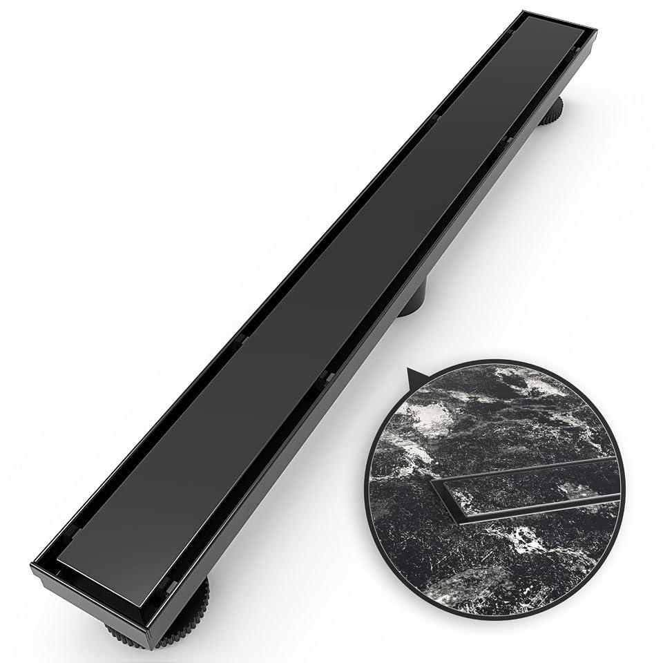 WEBANG 36 Inch Linear Shower Drain Rectangular Floor Drain with Accessories Reversible 2-in-1 Cover Tile Insert Grate Removable SUS304 Stainless Steel CUPC Certified Matte Black