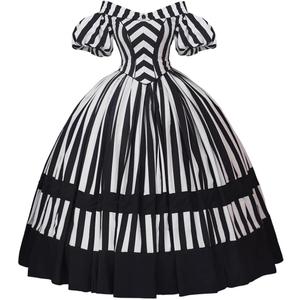 MelangCos Victorian Dress Renaissance Ball Gown Black and White Stripes Costume for Women (Large)