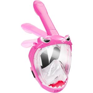 Full Face Snorkel Mask for Kids with 180 Panoramic View, Snorkeling Set Featuring Anti-Leak and Anti-Fog Foldable Dry Top Design for Safe Underwater Adventures Snorkeling Gear for Kids (Pink)