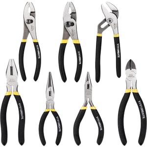 Vivicreate 7-Piece Pliers Set Heavy Duty Multipurpose Tools for Home Repair DIY Auto Electrical Work Includes Long Nose Slip Joint Linesman and Diagonal Pliers Alicates de Corte Herramientas