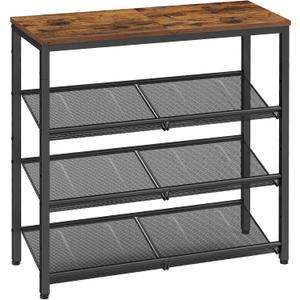 VASAGLE Shoe Rack for Entryway, 4-Tier Shoe Rack Organizer with Storage Shelves and Spacious Top, Freestanding, Adjustable, Industrial, Rustic Brown and Ink Black ULBS040B01