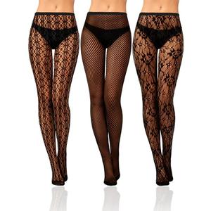 Bencailor 3 Pairs Christmas Women Fishnet Stocking Floral Tight Legging Stockings Small Hole High Pantyhose Waist Lace(Black,Large,Classic Style) at Amazon Womens Clothing store