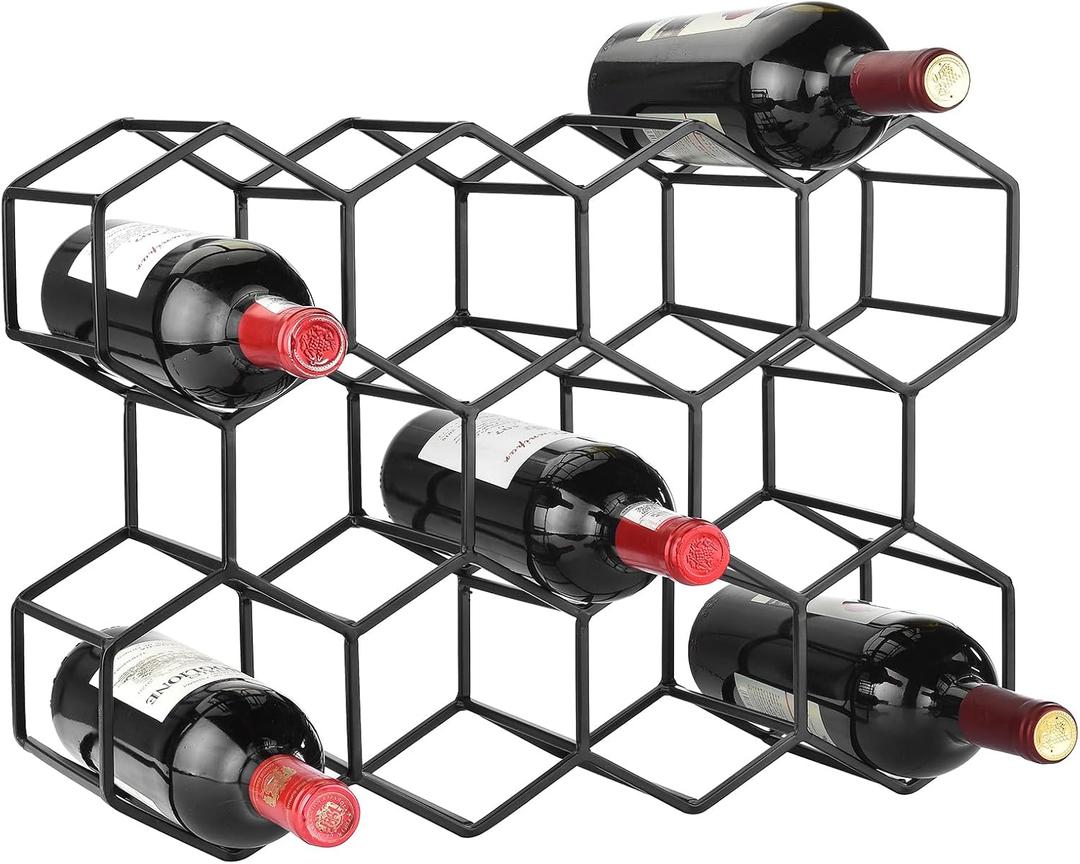 Countertop Wine Rack, 5.3 pounds, Heavier and More Stable Wine Storage Cabinet Shelf Wine Racks Countertop for Pantry, Kitchen,14 Bottles Wine Rack Black No Assembly Required