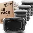 Freshware Meal Prep Containers 15 Count (Pack of 1) Compartment Food Storage Containers with Lids, Bento Box, BPA Free, Stackable, Microwave/Dishwasher/Freezer Safe (28 oz) (Color May Vary)