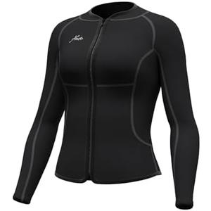 Hevto Wetsuit Tops and Vest for Women 3/2mm Neoprene Jacket Surfing Swimming Front Zip Wet Suit for Water Sports XL Black
