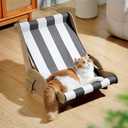 HiPetpy Cooling Cat Hammock Chair with Water Mat, Beach Style Lounger for Large Cats, Elevated Cat Beds for Indoor Cats, Waterproof Durable Pet Couch for Indoor & Outdoor Use(Black & White Stripes)