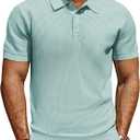 PJ PAUL JONES Polo Shirts for Men Short Sleeve Casual Knit Waffle Texture Polo Golf Shirt (Large, Light Green)