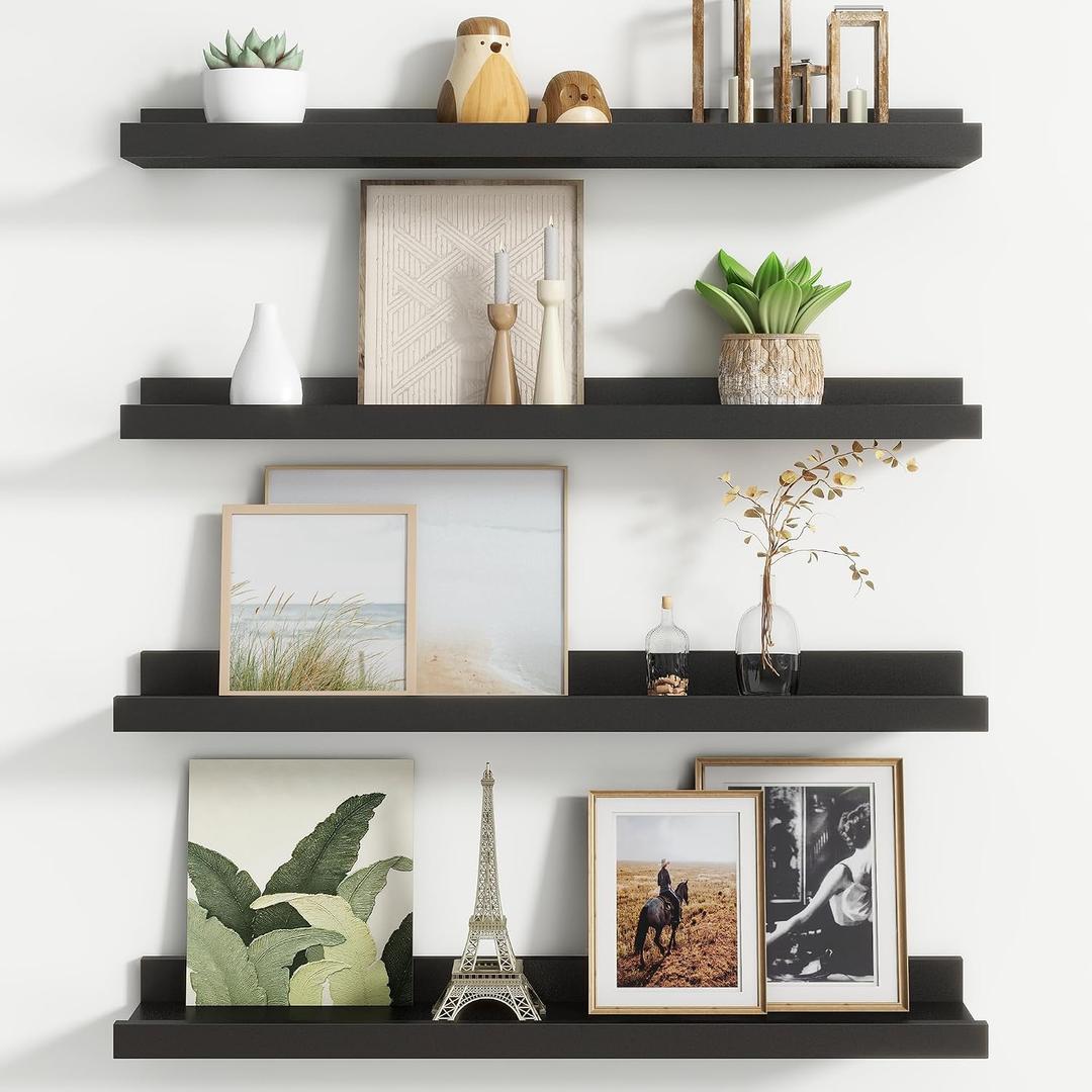 FLYJOE Floating Picture Ledge Shelves for Wall Set of 4, 24 Inch Wall Shelves with Lip Long Large Nursery Book Shelf for Toys Storage Kids Bookshelf Wall Mounted Living Room Bedroom Decor Frames