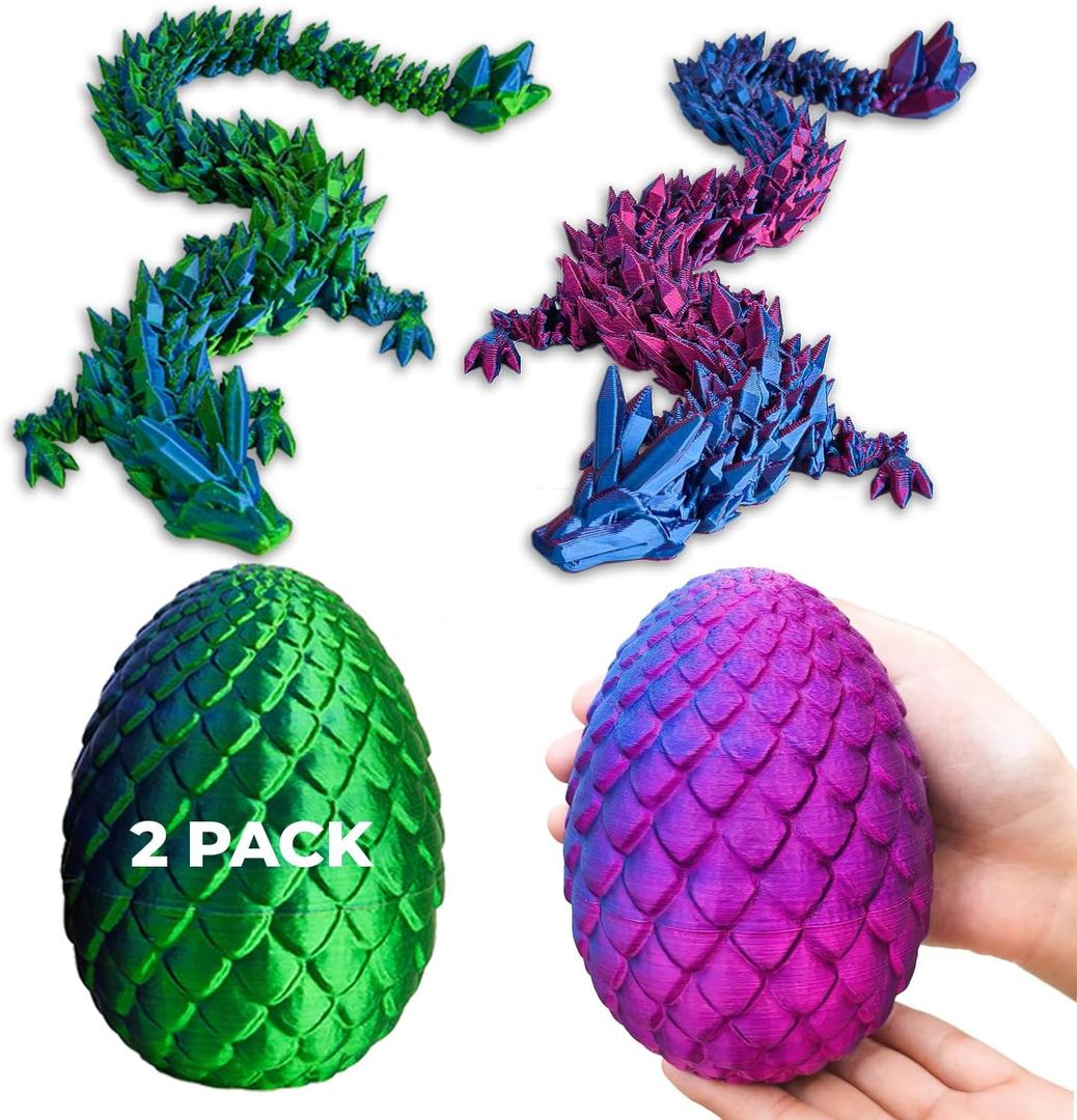 2 Pack 3D Printed Mystery Dragon Egg, 11 inches Mystical Dragon Egg with Dragon Inside, Large Dragon Egg Fidget Toy, Surprise Dragon Egg, Mythical Dragon Egg for Collectors, Gift for Fantasy Lovers