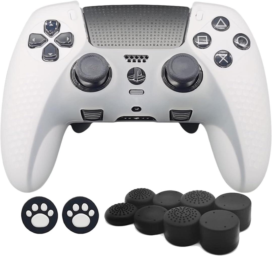 Controller Silicone Cover and Stick Caps for PS5 DualSense Edge Wireless Controller,Anti-Slip Protector Skin and 10 Thumb Grip Caps Accessories for Playstation5 Edge Controller (White)