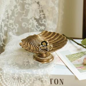 NIKKY HOME Vintage Gold Ring Holder Jewelry Dish, Shell Shaped Trinket Display Decorative Metal Tray Classy Birthday Gifts for Women
