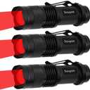 3 Pack Zoomable Long Range Red Hunting Light Flashlight Torch with Clip for Hunting, Detection, Night Observation - Black