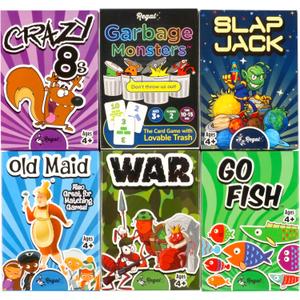 Regal Games Card Games for Kids - Go Fish, Crazy 8's, Old Maid, Slap Jack, Garbage Monster, War - Simple & Fun Classic Family Table Games (6 Set) (Original 6 Pack)