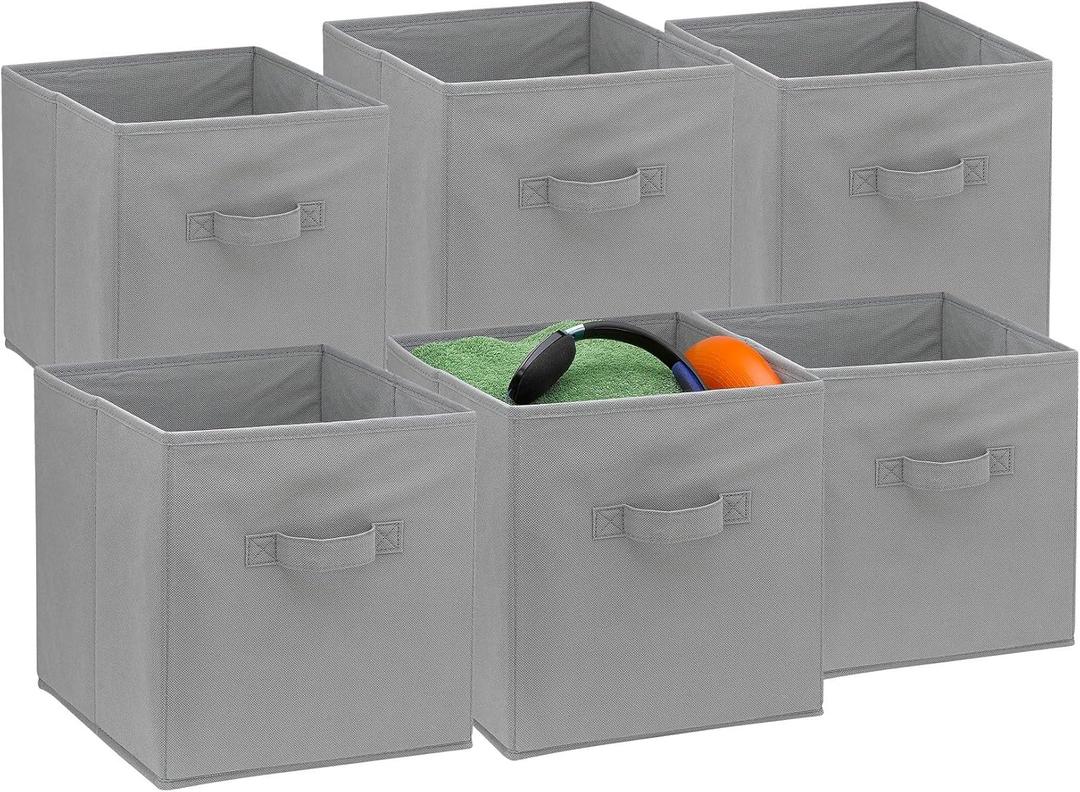 Handy Laundry Foldable Cube Storage Bins - 6 Pack - Decorative Fabric Storage Cubes are Collapsible & Great Organizer for Shelf, Closet or Underbed. Convenient for Clothes or Kids Toy Storage (Grey)