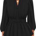 ZESICA Women's 2026 Fall Babydoll Peplum Tops V Neck Puff 3/4 Length Sleeve Shirts Dressy Casual Blouses (Black, S)