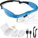Rechargeable Headband Magnifier with Light, 0.75X-4.0X Magnifying Glasses with Light for Close Work, 5 Detachable Lenses for Jewelry Making, Reading, Crafts  Adjustable, Hands-Free (Blue)