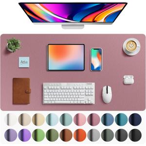 Aothia Faux Leather Desk Mat - Large Mouse Pad, Non-Slip PU Leather Blotter, Waterproof Writing Surface for Office and Home (Dark Pink, 40" x 24")