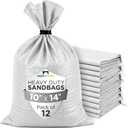 Heavy Duty Sand Bags Pack of 12, White Empty Sandbags with Built-In Ties, Woven Polypropylene UV Protection 1600 Hours, Fillable Bags for Flood Control, Weight, 10x14 inches, 15 Pounds Volume