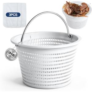 DeeprClean 8" Pool Skimmer Basket for Inground Pool with 3 Skimmer Socks & 316 Stainless Steel Handle, Weighted Skimmer Basket Replace for Pentair U-3 Pool Basket and Hayward SP1070 Pool Filter Basket