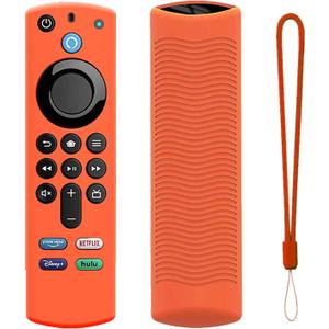 TVstick Remote Cover for Firtvstick 4K Max 3rd Gen 2021,Silicone Protective Case Compatible with Firtv4k TV Stick Alexa Voice Remote Control with Lanyards,Anti-Slip,Shockproof (Orange)