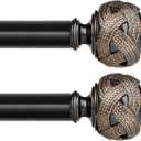 2 Pack Curtain Rod 32 to 58 Inches (2.6 to 4.8 ft), USFOOK 7/8 Inch Telescoping Splicing Curtain Rods for Windows 20 to 53 Inch, Black Drapery Rod with Leaf Finials