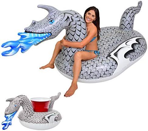 GoFloats Giant Inflatable Pool Floats - Choose Unicorn, Dragon, Flamingo, Swan, or Bull - Includes Drink Float, L