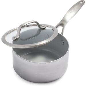GreenPan Venice Pro Tri-Ply Stainless Steel 3.3QT Saucepan with Lid, Healthy Ceramic Nonstick PFAS-Free, Multi Clad, Induction, Dishwasher Safe, Oven Safe, Silver