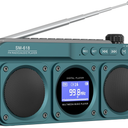 Small Digital FM Radio Bluetooth Speaker, Handheld Rechargeable Radio Wireless Speaker, LCD Display, Double Speakers, Headphone Jack, Support USB/Micro SD Card MP3 Play for Home Outdoor (No AM)