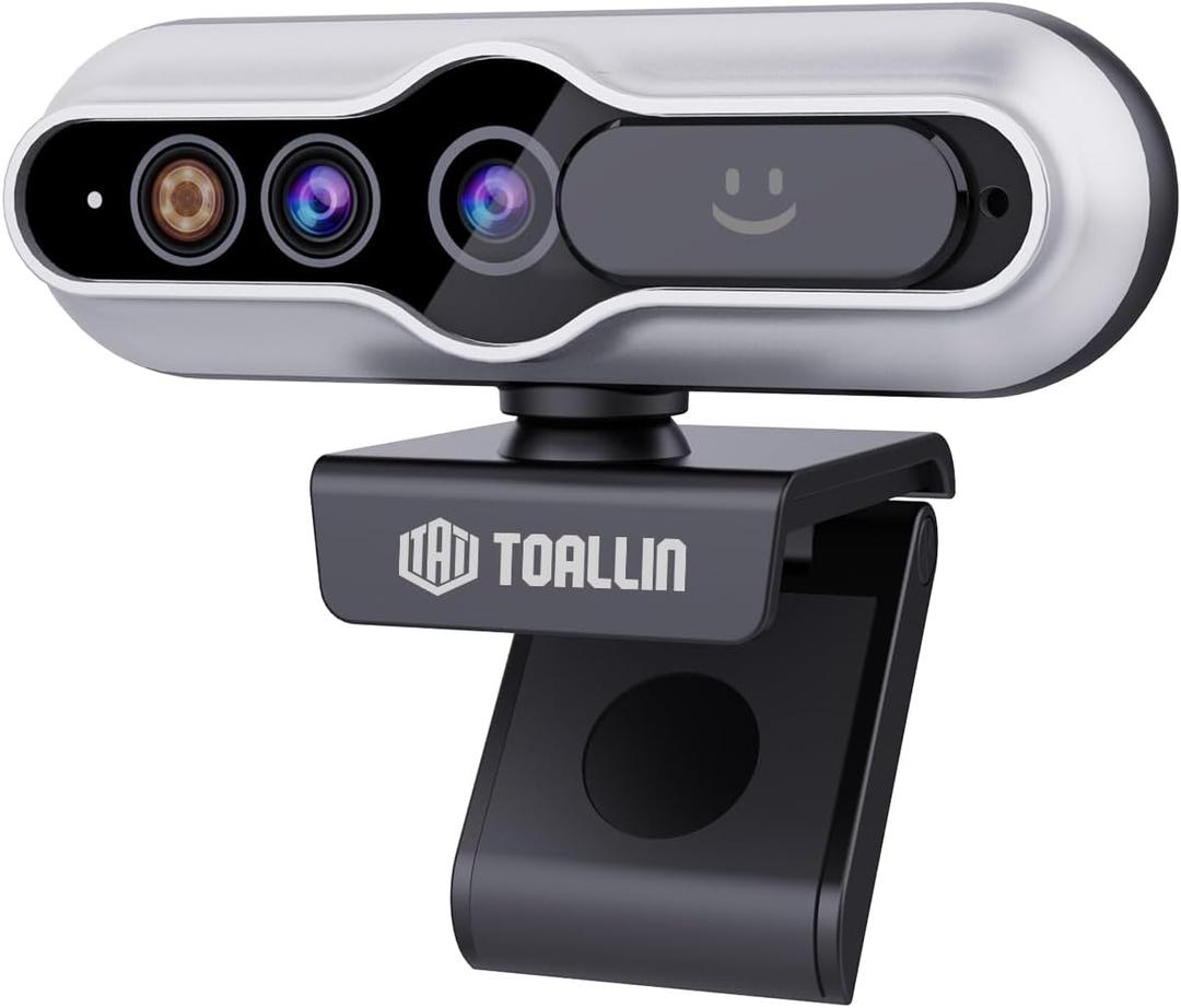 TOALLIN 2K QHD Webcam with Windows Hello, Facial Recognition Web Camera, 5 Million Pixels, Auto-Focus Computer Camera, USB Webcam with Microphone & Privacy Shutter