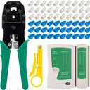 Professional RJ45 Crimp Tool Kit Complete Cat5 Cat5e Cat6 Ethernet Crimper Set with Cable Tester, 30 Connectors & Covers