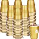 100 Pack Gold Plastic Cups 12 oz, Disposable Cups for Party, Heavy Duty Drinking Cup, Graduation Cups for Wedding Birthday, Valentine's Day Beer Taste Serving Sample Tastings Barbecues