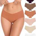 Xibing Seamless Underwear for Women No Show Panties Cheeky Bikini Underpants Soft Stretch Invisible Hipster 6-Pack Size XS-XL (Wine)