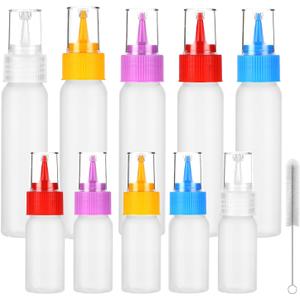3 x 10 Pack Squeeze Bottles Kit with Cleaning Brush - 1oz & 2oz Food Cookie Decorating Supplies for Icing, Sauces, Crafts, Leakproof Design, 5 Colored Caps, Dishwasher Safe