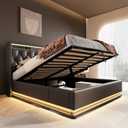 DNYN Full Size Upholstered Lift Up Storage Bed with Stylish Headboard & PU Fabric & Buttons Tufted & USB Ports & 360Surround LED Design,Wooden Platform Bedframe w/Hydraulic System, Black