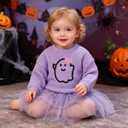 Toddler Girl/Boy Halloween Sweater Pumpkin Smile Embroidery Sweater Knitted Pullover Fall Winter Clothes (Purple)