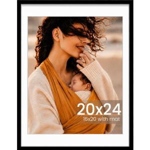 20x24 Picture Frame, Photo Frame with HD Plexiglass, Display Pictures 16x20 with Mat or 20x24 Without Mat for Wall Display, Wall Hanging Photo Frame,1 Pack, Black
