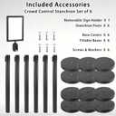 Crowd Control Stanchion Set with Sign Topper,Black Stanchion with 6.6 ft Black Retractable Belt Barriers,Crowd Control Barriers with Durable Refillable Enlarged Base 6 Pcs