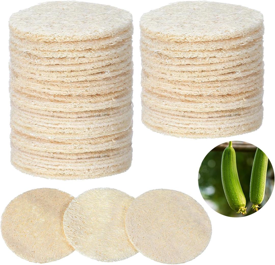 110 Pcs Natural Loofah Exfoliating Face Pads – 2.36 Inch Round Face & Body Scrubber Pads for Men & Women – Gentle Exfoliation, Dead Skin Removal, Bulk Loofah Sponges for Bath, Shower and Spa