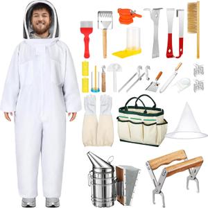30 Pcs Beekeeping Supplies Tools Bee Suit Bees Keeper Starting Kit Bees Keeping Supplies All Bee Hive Hives Boxes Starter Kit for Beekeeper Men Women (XXXL)