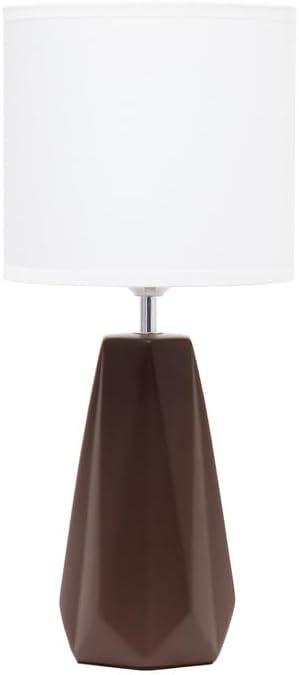 Beachy Beauty Ceramic Prism Table Lamp from Coastal Charm Collection, Brown Prism Base, White Drum Shade, 60W Bulb, 17.5" Tall