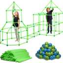 130 Piece Glow in The Dark Fort Building Kit - Indoor Play Engineering Set with Connecting Sticks & Balls - Creative STEM Building Toys