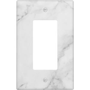 White Marble Wall Plate Decorative Single Rocker Outlet Light Switch Cover 1-Gang Decorator Art Print Faceplate for Bedroom Kitchen Room Decor