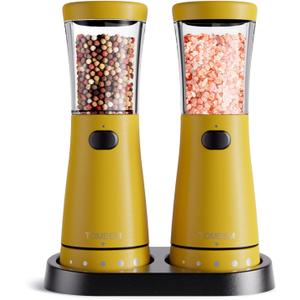 Electric Salt and Pepper Grinder Set with Storage Base, Stainless Steel Rechargeable Salt and Pepper Grinder Set with 4.5 oz Large Capacity, 1.8" Wide Mouth, Adjustable Coarseness, Ideal for Kitchen