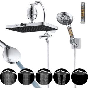 Hibbent Upgraded 5-spray 13'' Dual Filtered Rainfall Shower Head Combo, High Pressure 10-setting Handheld Shower Head with 12'' Adjustable Extension Arm, 20 Stage Shower Filter, 71'' Hose, Chrome Hibbent Upgraded 5-spray 13'' Dual Filtered Rainfall Shower Head Combo, High Pressure 10-setting Handheld Shower Head with 12'' Adjustable Extension Arm, 20 Stage Shower Filter, 71'' Hose, Chrome