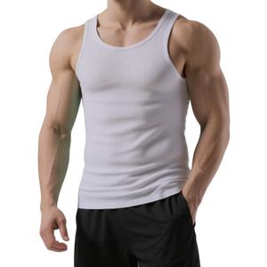 Men's Ribbed Tank Tops Knit Casual Sleeveless Workout Muscle T Shirt Gym Undershirts Beach Tank (White)