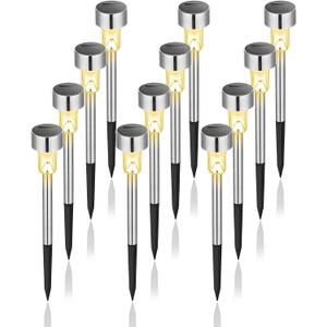 GIGALUMI Solar Lights Outdoor Waterproof, 12 Pack, Stainless Steel LED Solar Garden Lights for Patio, Lawn, Yard and Landscape, Garden Decor Patio Decor,Warm White