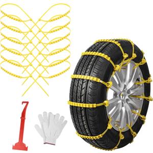 Qoosea Snow Chains 12 Pack Tire Chains for Car Trucks SUVUniversal Thickened Manganese Steel Emergency Snow Tire Chains Adjustable Anti-Slip Tire Cables Universal Fit (Yellow