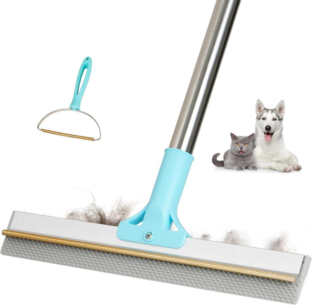 Carpet Rake for Pet Hair Removal Tool, 2 in 1 TPU and Copper Rake Teeth, Uproot Clean Hair Remover with 54 Adjustable Long Handle, Reusable Cat & Dog Fur Broom for Carpets,Rugs, Mats,Car